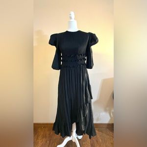 Black High-Low One Size Fits All Puff Sleeve Dress